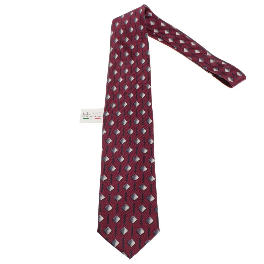 Italo Ferretti NWT Neck Tie in Red Geometric Print 100% Silk Made in Italy